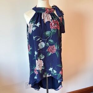 Sweet Pea Floral Halter Blouse - Navy and Pink